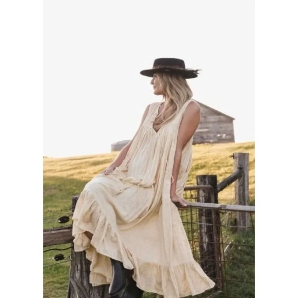 Daughters of India Cream Sleeveless Maxi Dress - Picture 2 of 14